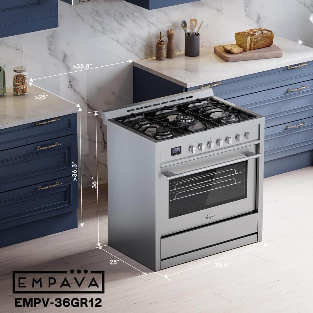 Empava 36 in. 5 Burner SlideIn Gas Range with 4.3 cu. ft. Single Oven