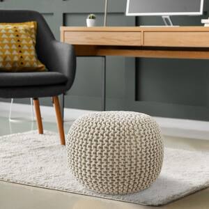 Casafield Square Pouf Ottoman Natural 18.5 W x 18.5 D x 14.5 H Cotton Knit Foot Stool Boho Floor Pouffe for Living Room