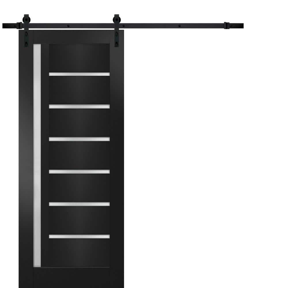 24 in. x 80 in. 1 Panel Frosted Glass Black Matte Solid MDF Sliding Barn Door with Hardware Kit price history on PriceWatchPro