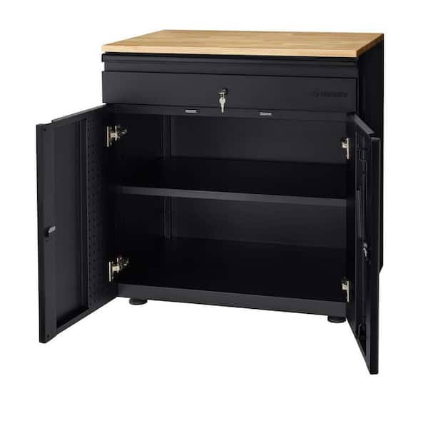 Husky Extra Wide Heavy Duty Welded 20-Gauge Steel 1-Drawer 2-Door Garage Cabinet in Black (32 in. W x 33 in. H x 21.5 in. D)