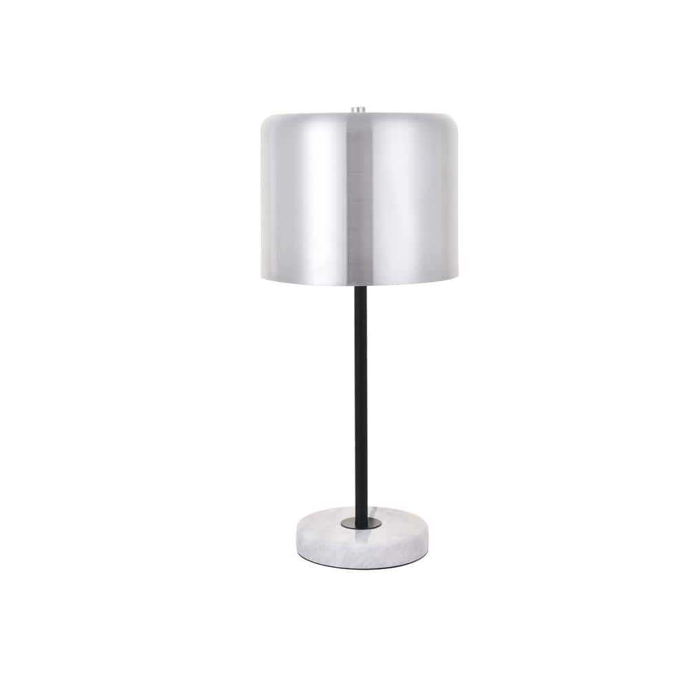 Timeless Home 21 in. H 1-Light Metal Brushed Nickel and Black and White Indoor Table Lamp