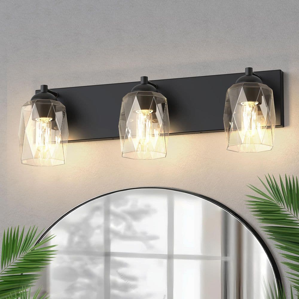 22 in. 3 Light Black Modern Unique Cylinder Vanity Light for Bathroom Mirror with Glass Shades price history on PriceWatchPro