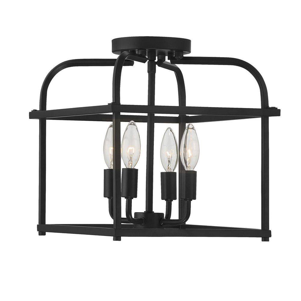 Geometric Charm 4-Light Matte Black Semi-Flush Ceiling Fixture