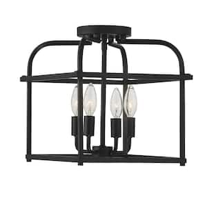 Meridian 12 in. W x 12.5 in. H 4-Light Matte Black Semi-Flush Mount Ceiling Light with Metal Cage Frame