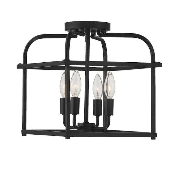 Savoy House Meridian 12 in. W x 12.5 in. H 4-Light Matte Black Semi-Flush Mount Ceiling Light with Metal Cage Frame