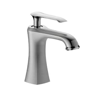 Single-Handle Single-Hole Bathroom Faucet with Drain Kit Included in Brushed Nickel