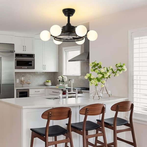 11.8 in. Industrial Black Ceiling Fan with Globe Light Indoor Fandelier Ceiling Fan with Remote Reversible Fan Blades