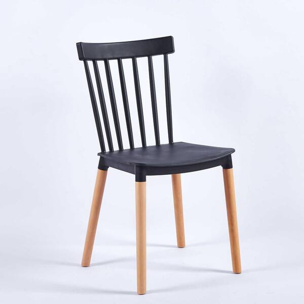 Black plastic chair discount with wooden legs