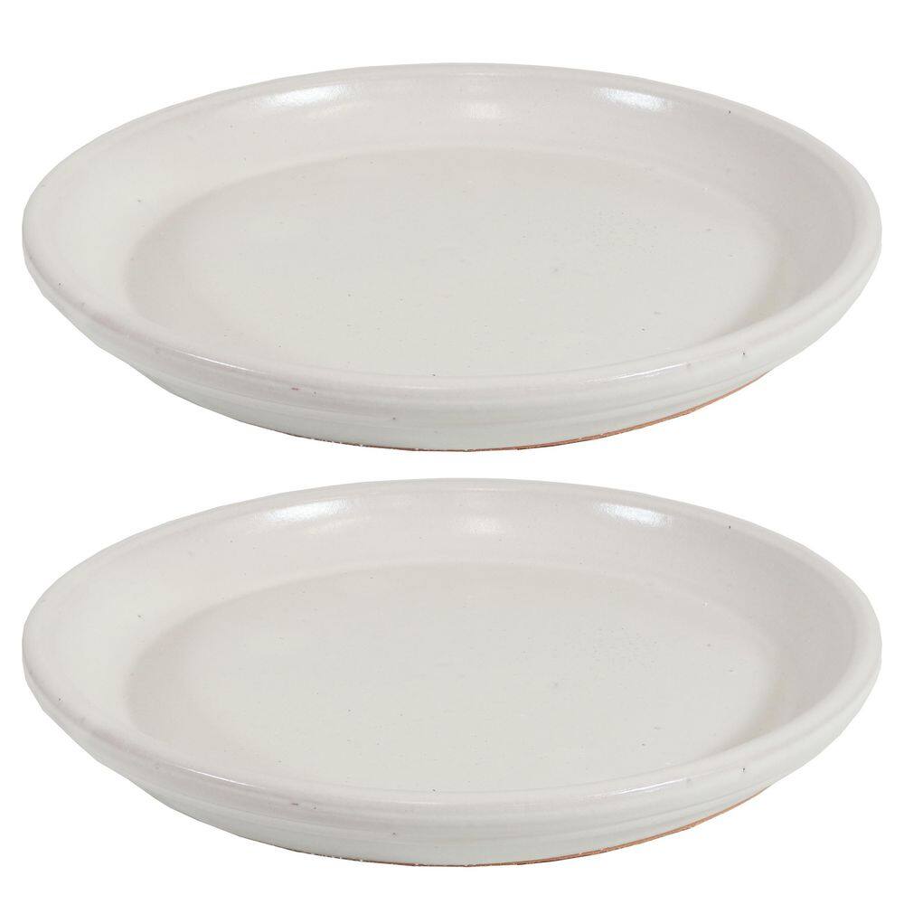Sunnydaze 2 Sunnydaze 12 in. Pearl Ceramic Planter Saucers AP012 The