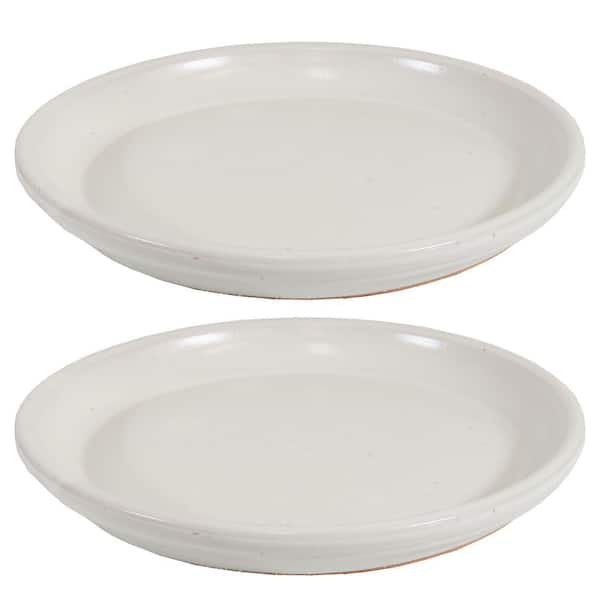 2 Sunnydaze 12 in. Pearl Ceramic Planter Saucers