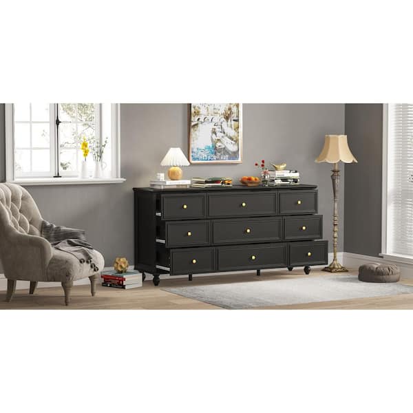Kingdely Black Wooden 9-Drawer 63 in. W x 31.5 in. H x 15.7 in. D