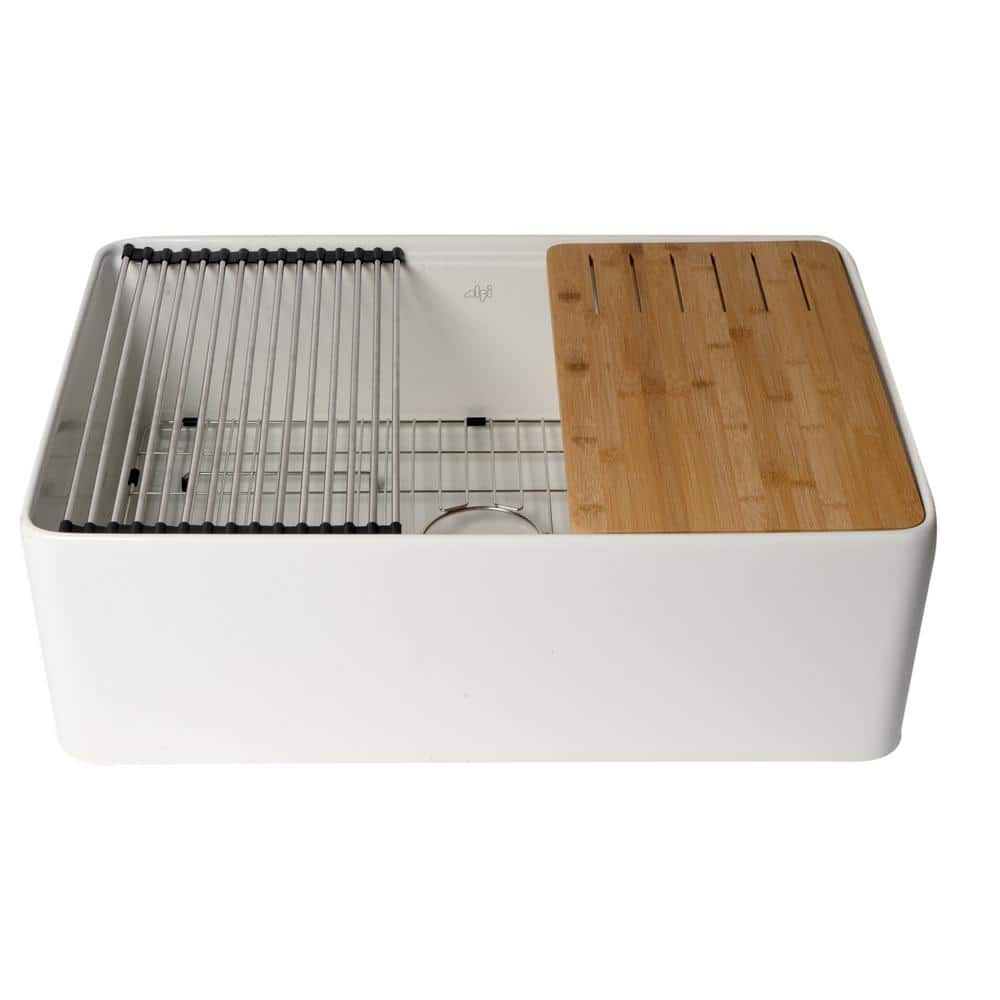 White Fireclay Farmhouse Drop-In Single Bowl Sink