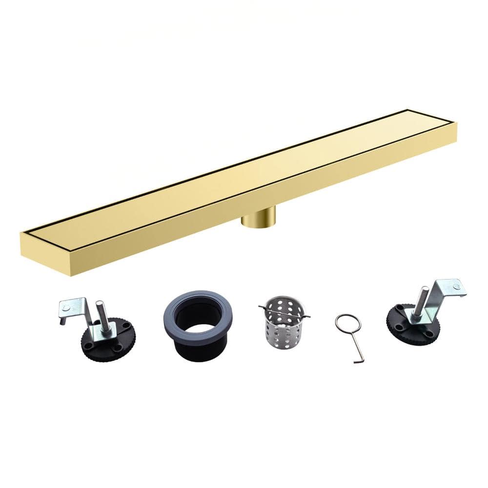 24 in. Linear Shower Drain with Adjustable Feet, Hair Catcher Stainless Rectangular Bathroom Floor Drain Brushed Gold price history on PriceWatchPro