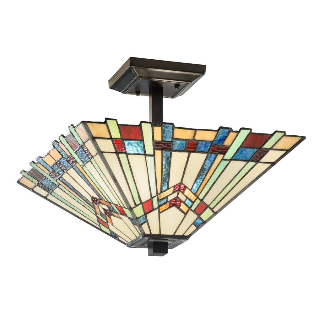 Mission-Inspired 18'' Tiffany Style Stained Glass Semi-Flush Mount in Oil-Rubbed Bronze
