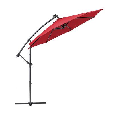 10 ft. Burgundy Steel Cantilever Tilt Patio Umbrella Cover in Tan with LED Light Cover