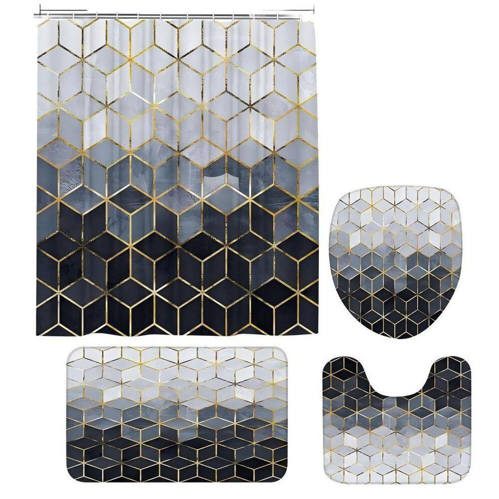 70.8 in. L x 70.8 in. W Fabric Gradient Shower Curtain Set with Mats, Modern Geometric Shower Curtain Set, Blue price history on PriceWatchPro
