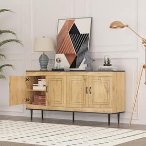16 in. Wooden Storage Sideboard Buffet Cabinet Console Table with Adjustable Shelves, 4 Doors for Kitchen Living Room