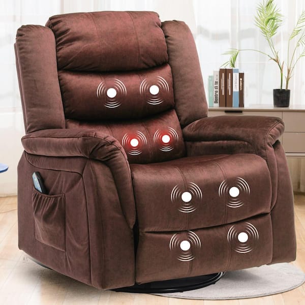ComHoma Brown Upholstered Rocking Sofa Home Recliner with Heat and Massage Swivel Rocker Recliner Chair