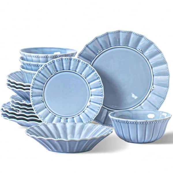 12-Piece Wavy Pattern Fine Porcelain Dinnerware Set with Plates and Cereal Bowls Service for 4