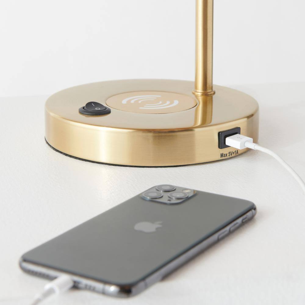 Elizabeth Brass and Glass 16" Desk Lamp with USB and Wireless Charging