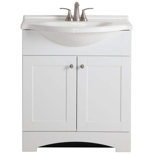 Glacier Bay Del Mar 31 In W X 19 D Bath Vanity White With Top And Moen Faucet Dm30p3v2 Wh The Home Depot - Home Depot Bathroom Vanity With Sink And Faucet