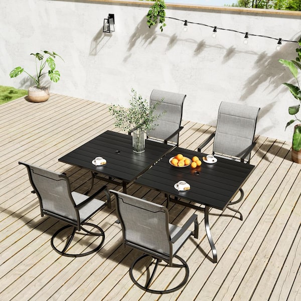 Boyel Living 6-Piece Metal Patio Outdoor Dining Set with Square Table with 1.65 in. Umbrella Hole and Swivel Chairs