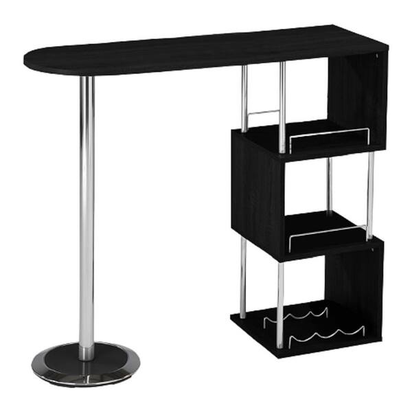 Signature Home SignatureHome Minorca Black Top Wood & Metal Bar Table With Wine Rack & Open Storage Shelves Size: 16W x 47L x 55H