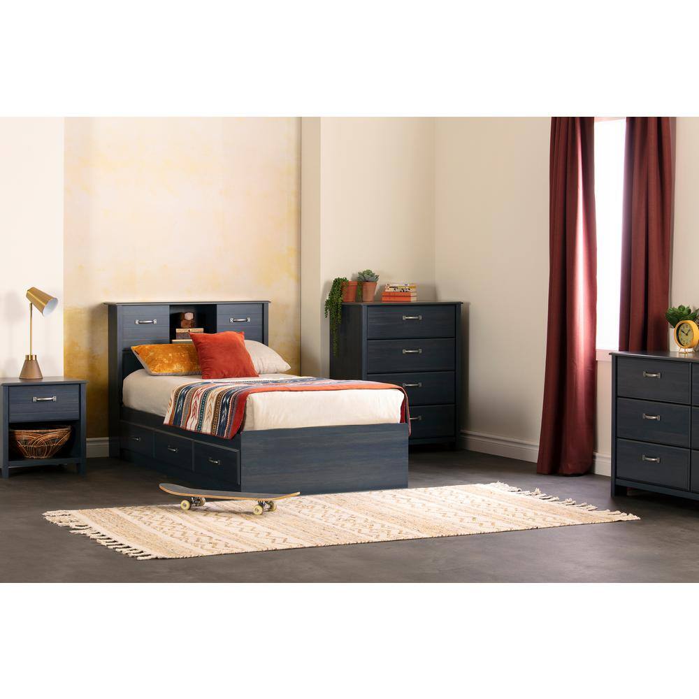 Twin Blueberry Oak Platform Bed with Storage and Headboard