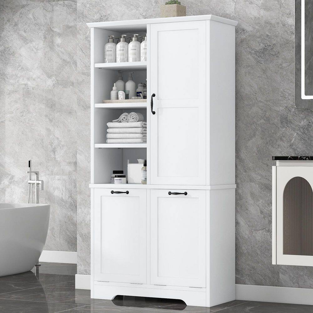 31 in. W x 14 in. D x 68 in. H White Linen Cabinet, Bathroom Cabinet with Doors and Drawers, Tilt-Out Laundry Hamper price history on PriceWatchPro