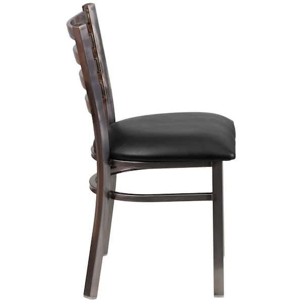 Set Of 2 Commercial Dining Chairs - Black Metal Ladder-Back, Vinyl Padded Seat, 285 Lb Capacity