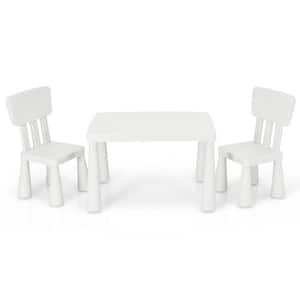 3-Piece Plastic Top Kids Furniture Set with Table & 2 Chairs Children Playing Table Ideal Gift for Kids White