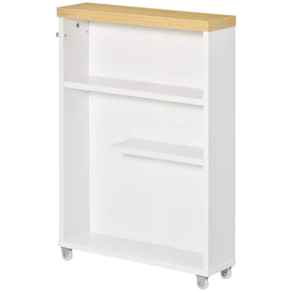 Slim White Laminated Bathroom Cabinet with Silver Hardware