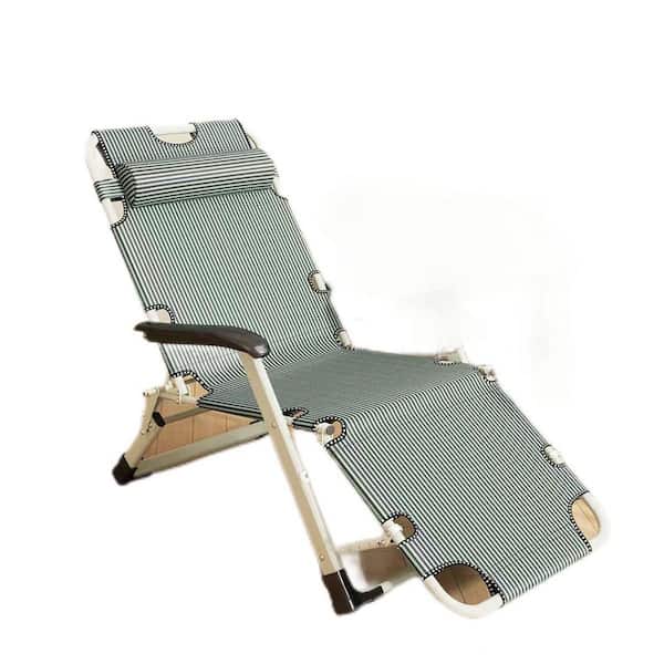 Folding Metal Textile Waterproof Patio Lounger, Outdoor Adjustable And Reclining Sun Lounger With Pillow And Saddle Bag