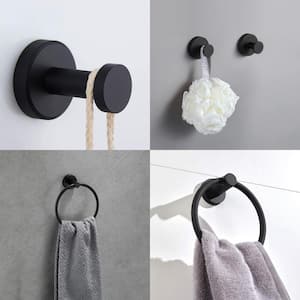 3-Piece Bath Hardware Set Wall Mounted Towel Holder Set with Hand Towel Holder Towel/Robe Hook in Matte Black