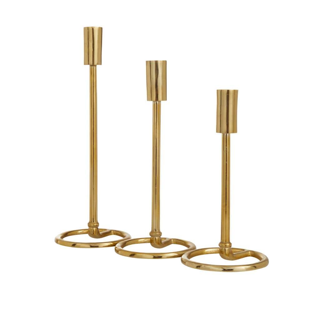 Contemporary Gold Aluminum 14" Triple Taper Candlestick Set