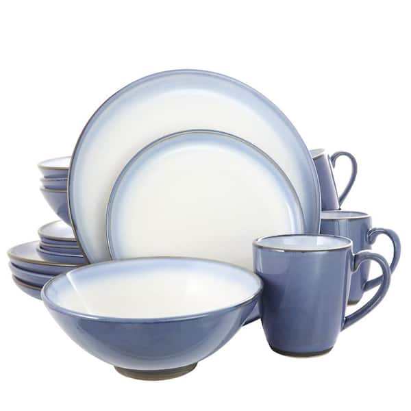 GIBSON elite Serene Fountain 16-Piece Casual Blue/Glossy finish Earthenware Dinnerware Set (Service for 4)
