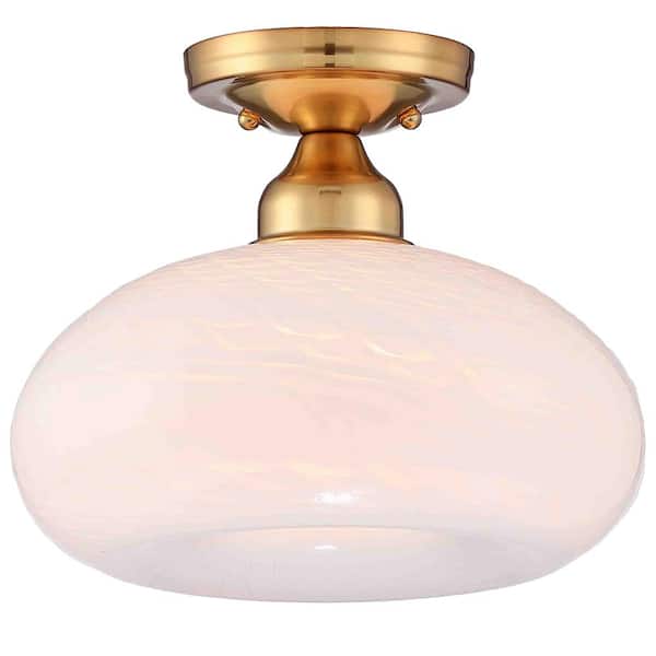 Pia Ricco 1 Light Matte Brass Industrial Semi Flush Mount Ceiling Light Withe Shade