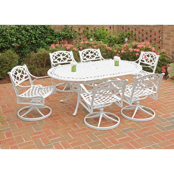Home Styles Biscayne White 7-Piece Swivel Patio Dining Set with Green Apple Cushions