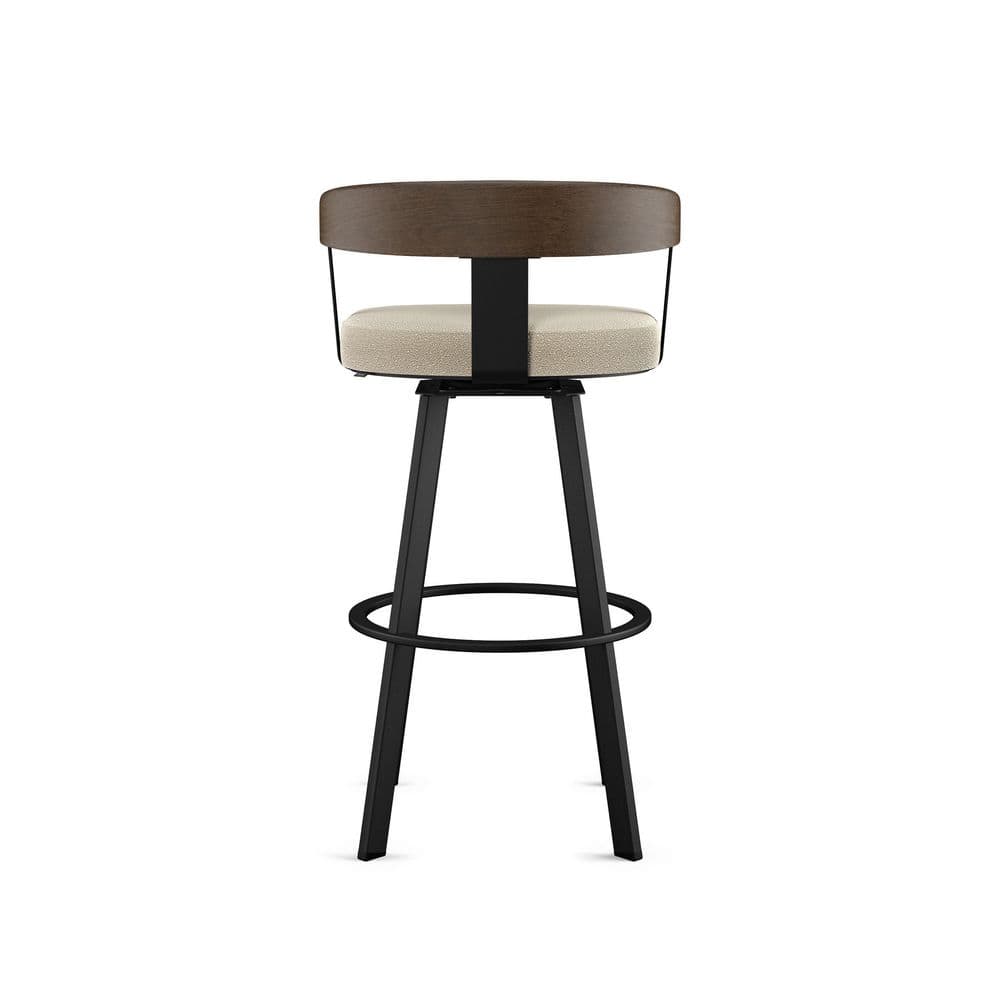 Lars Cream Boucle Swivel Counter Stool with Black Metal and Wood Backrest