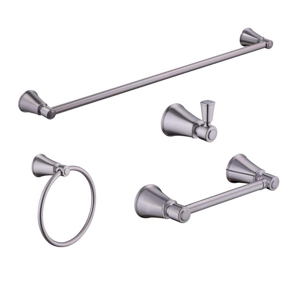 Glacier Bay Melina 4-Piece Bath Hardware Set with 24 in. Towel Bar, TP Holder, Towel Ring and Robe Hook in Brushed Nickel