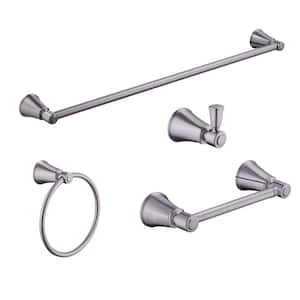 Melina 4-Piece Bath Hardware Set with 24 in. Towel Bar, TP Holder, Towel Ring and Robe Hook in Brushed Nickel