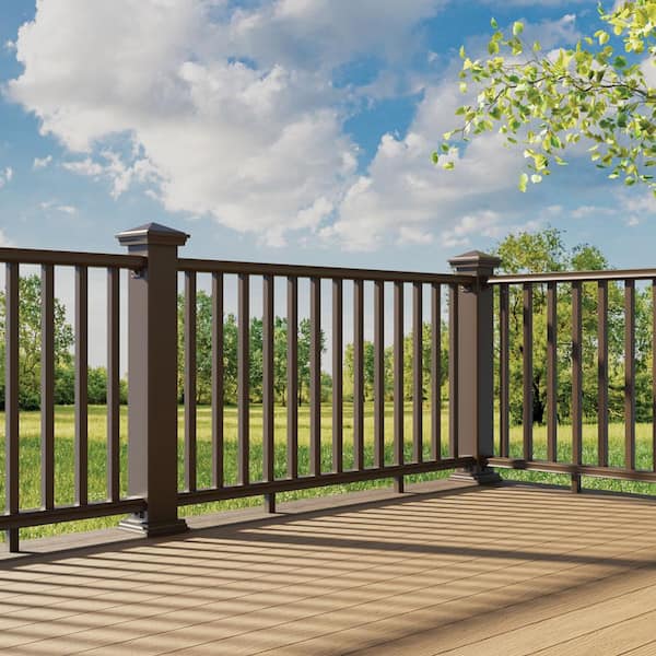 BRIO 42 in. x 96 in. (Actual: 42 in. x 94 in.) Brown PVC Composite Line Railing Kit w/Square Composite Balusters