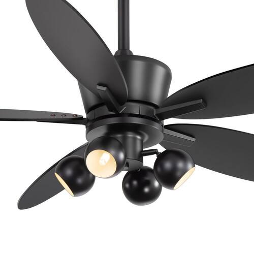 Cupecoy 52 in. 4-Light Indoor Black Standard Ceiling Fan with Lights and Remote, 5 Reversible Blades Breezary Ceiling Fans With Lights