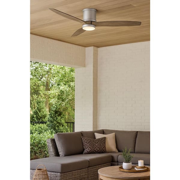 Hinkley Hover 52" 6-Speed Indoor/Outdoor Flush Mount Ceiling Fan with Light, Brushed Nickel