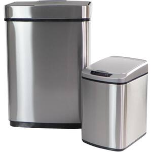 2.3 Gal. and 13.2 Gal. Stainless Steel Metal Household Trash Can with Sensor Lid (Set of 2)