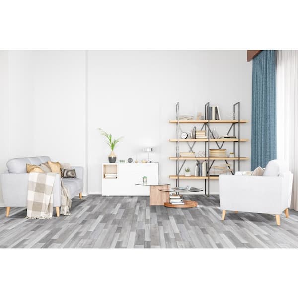 Hoffman Gray 12 MIL x 9 in. x 60 in. Waterproof Click Lock Luxury Vinyl Plank Flooring 22.44 sq. ft./Case