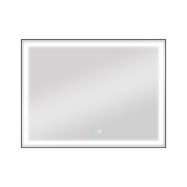 FAMYYT 48 in. W x 36 in. H Rectangular Metal Framed Anti-Fog Dimmable LED Light Wall Bathroom Vanity Mirror in Black