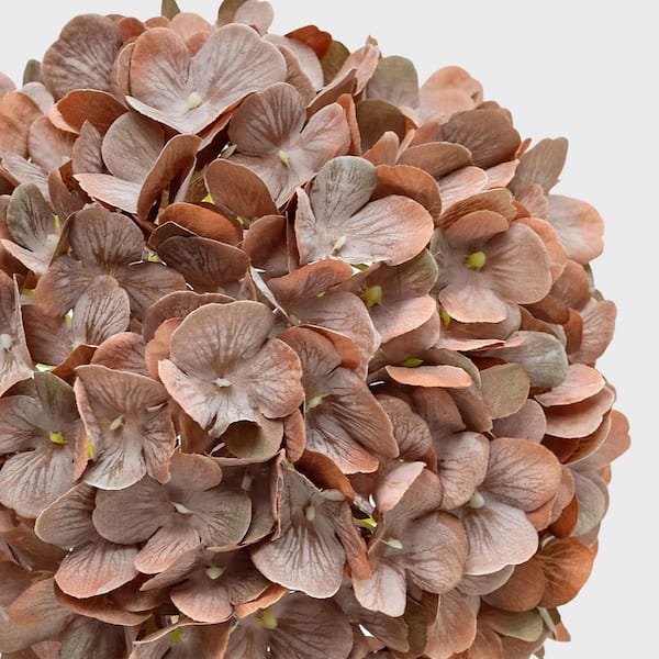 4-Pieces 20 in. Brown Indoor/Outdoor Artificial Hydrangea Flower