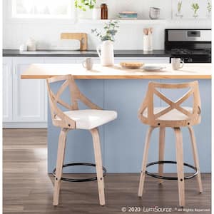 Charlotte 26 in. Cream Fabric and White Washed Wood Counter Stool (Set of 2)