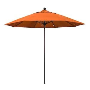 9 ft. Bronze Aluminum Commercial Market Patio Umbrella with Fiberglass Ribs and Push Lift in Tuscan Sunbrella
